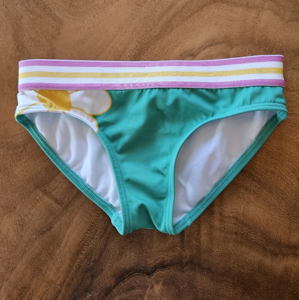 Mini Boden Green Floral Pink Striped Bikini Bottom Girls Size 5-6 116cm